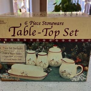 Royal Seasons 6 piceStoneware Holiday Table-Top Set Snowman design Christmas